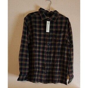 Mens Plaid Long Sleeve Button Shirt Bear Purple Combo No Boundaries L